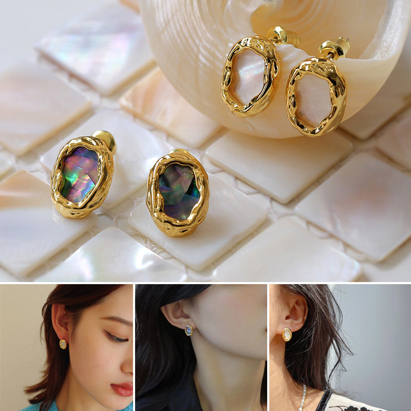 Vintage Oval Shell Shape Stud Earrings