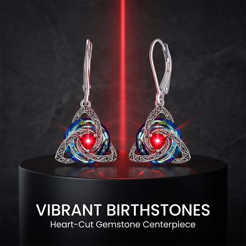 Elegant Celtic Knot Birthstone Drop Earrings