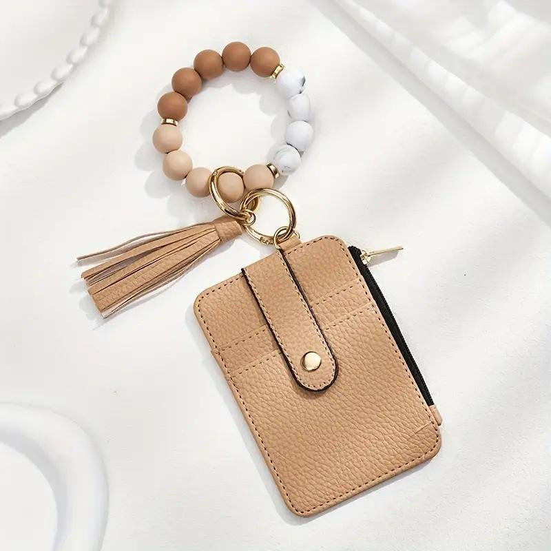 Stylish card holder with silicone bead bracelet