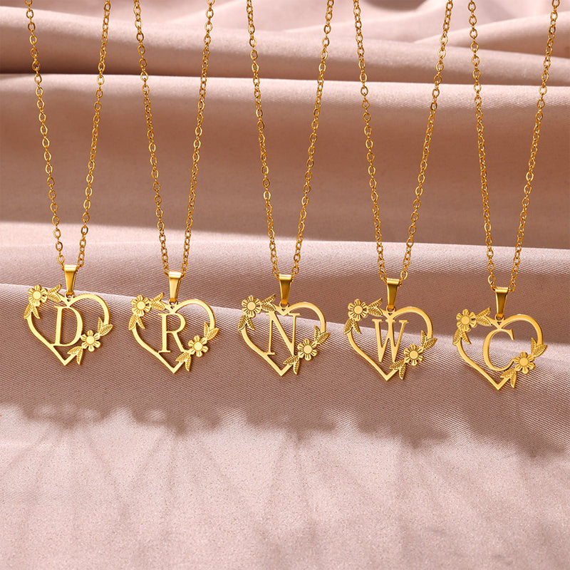 Golden Blossom Initials Heart Necklace