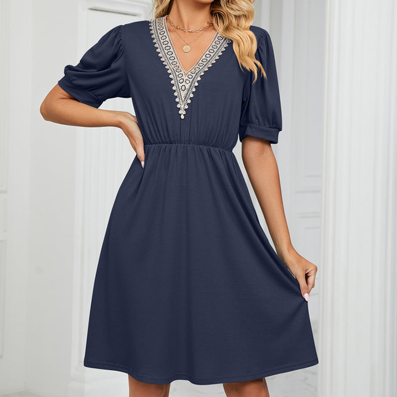 V-neck Long Pocket Casual Dress