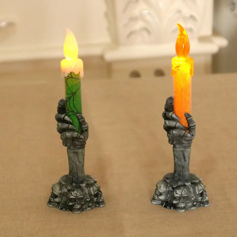 Halloween Skeleton ghost holding candle light