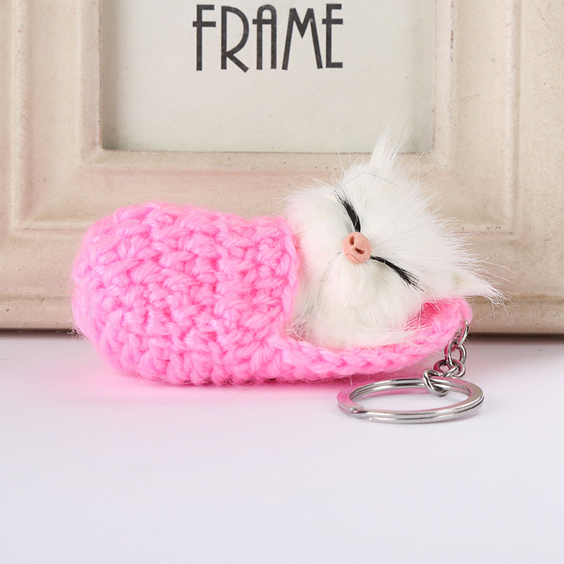 Cute Sleeping Kitten Keychain