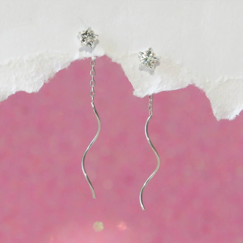 Crystal Star Wave Threader Earrings