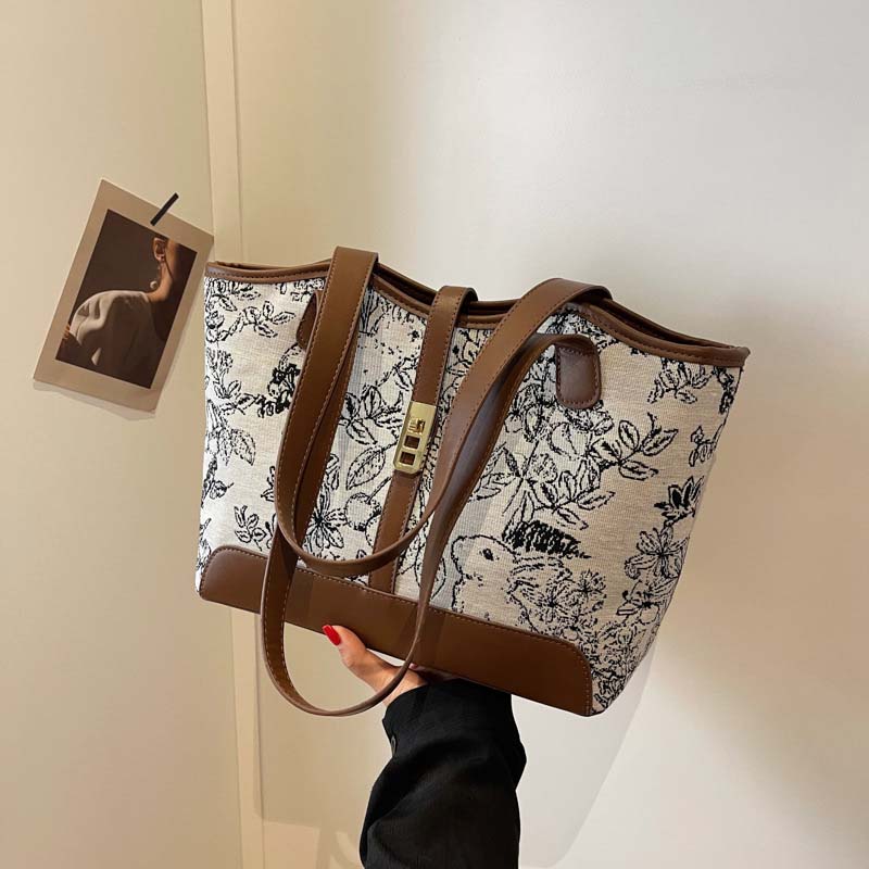 Upcycled Canvas and Leather Floral Print Shoulder Bag