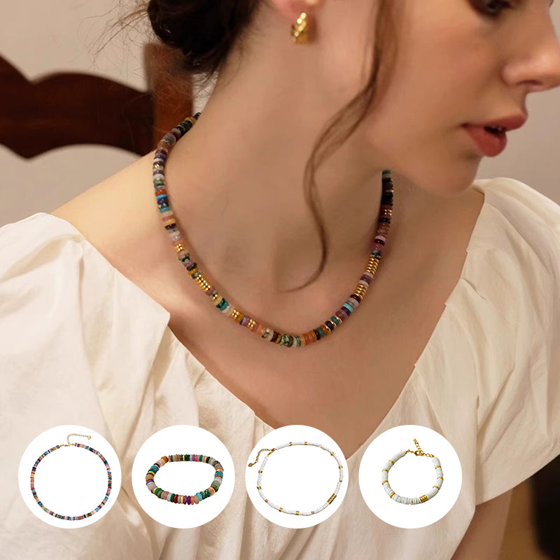Frisbee Natural Beaded Necklace