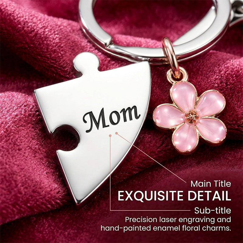Four-flower heart puzzle keychain