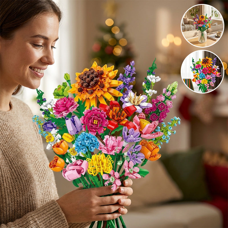 Christmas Countdown Blind Box: Flower Bouquet Building Blocks