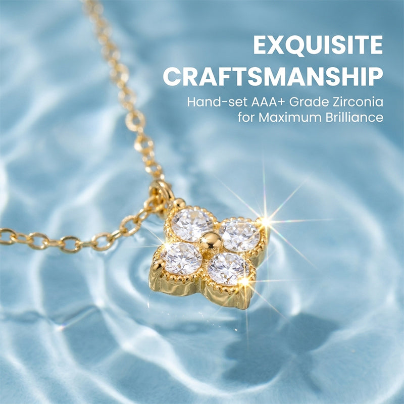 Five-Petal Gold Zircon Necklace