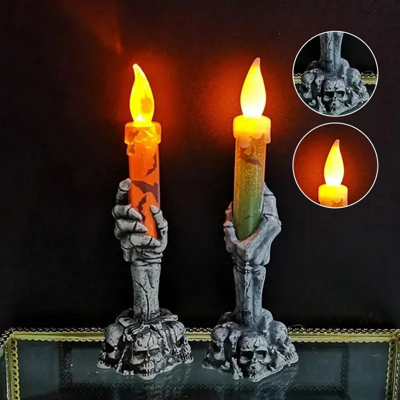 Halloween Skeleton ghost holding candle light