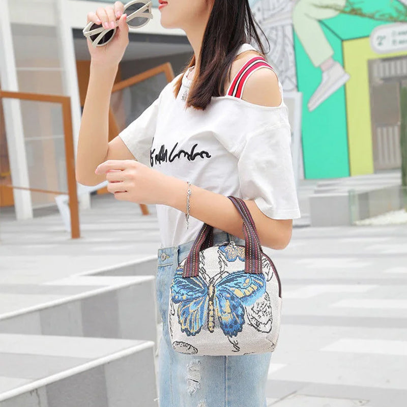 Embroidered Shell Canvas Bag