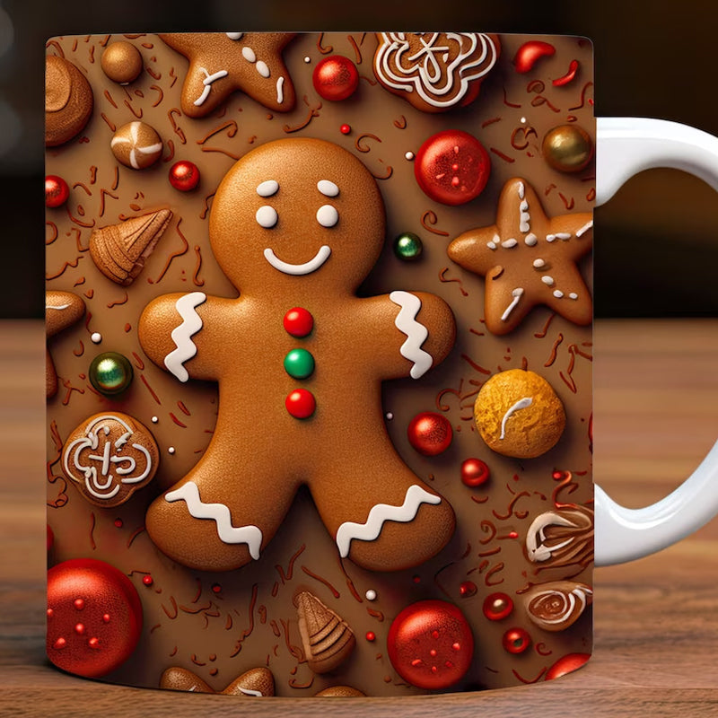 3D Christmas Gingerman Ceramic Coffee Mug