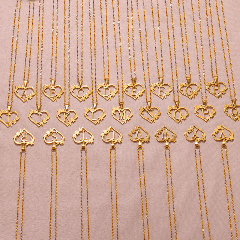 Golden Blossom Initials Heart Necklace