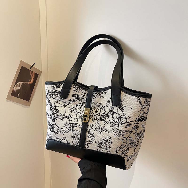 Upcycled Canvas and Leather Floral Print Shoulder Bag