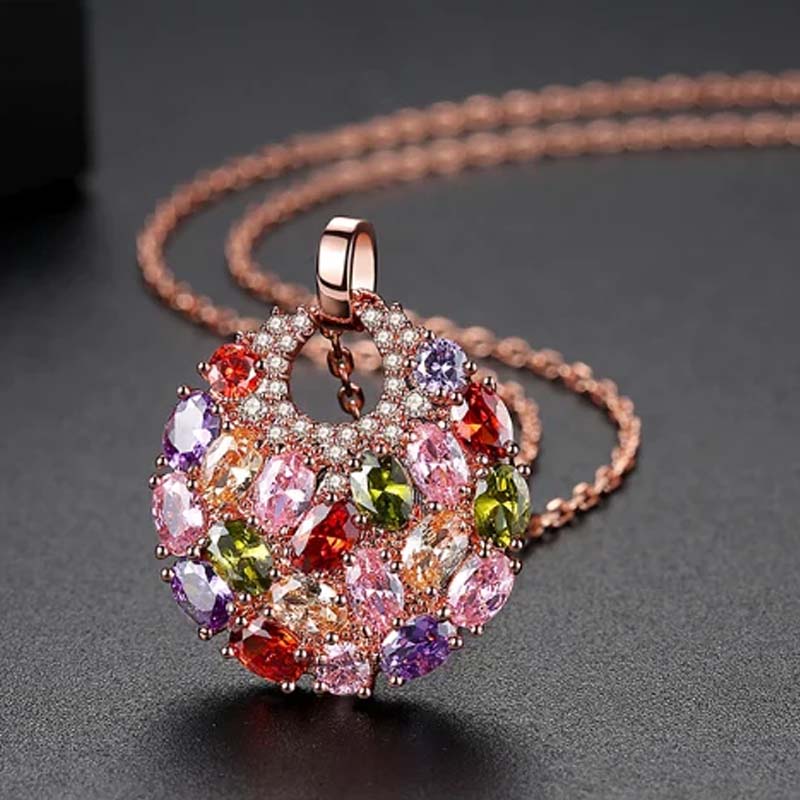 Colored Zircon Jewelry Set (Earrings+Necklace+Bracelet)