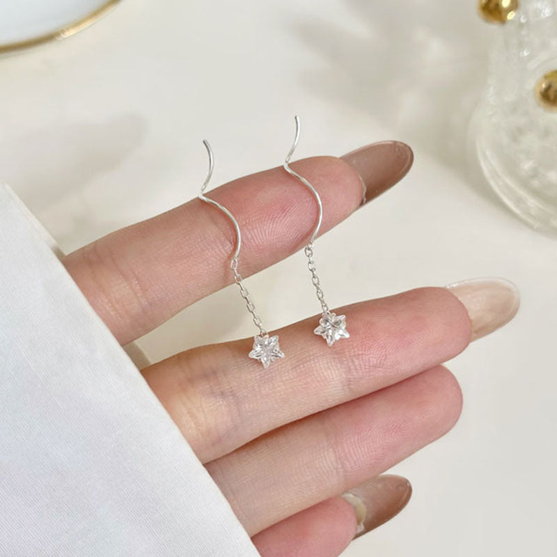 Crystal Star Wave Threader Earrings