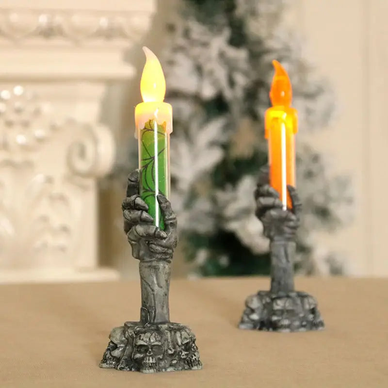 Halloween Skeleton ghost holding candle light