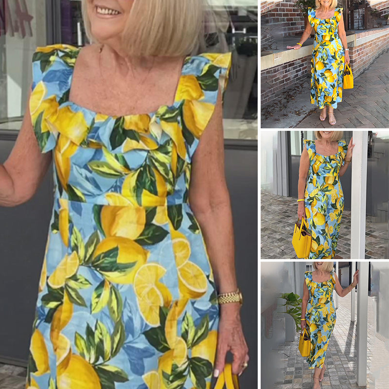 Plus Size Lemon Printing Tunic Dress