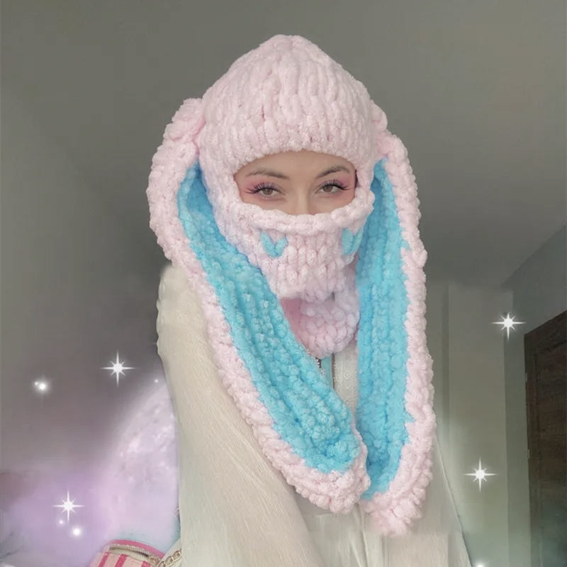 Handmade Knitted Hat with Large Bunny Ears