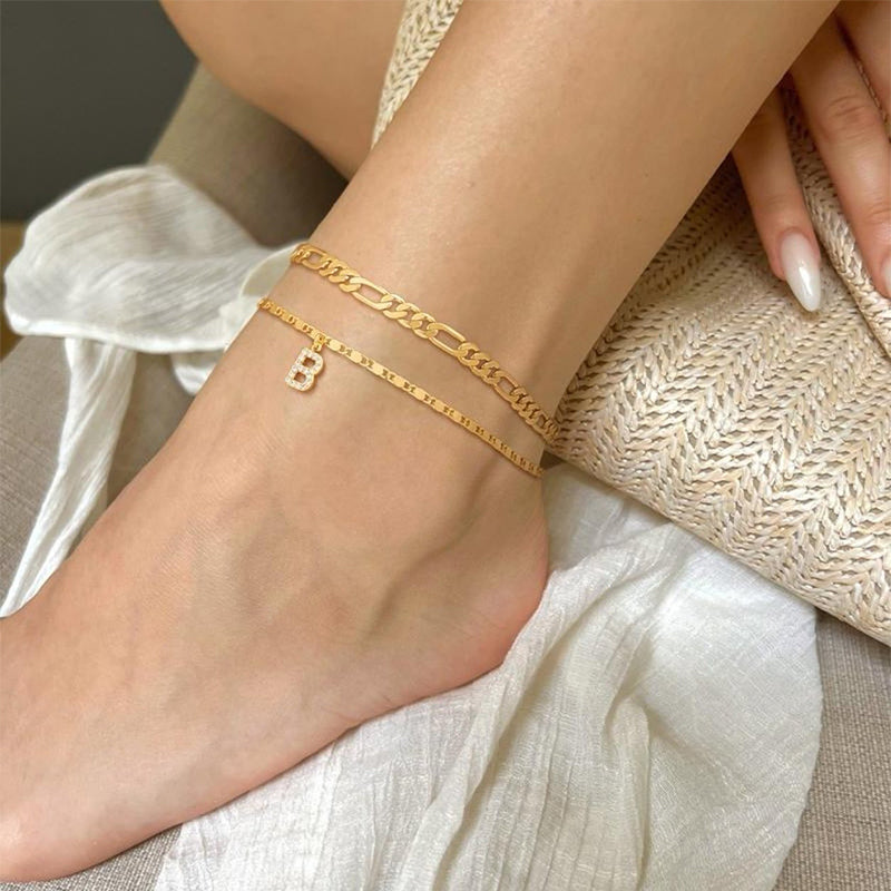Lettering Layered Ankle Bracelet