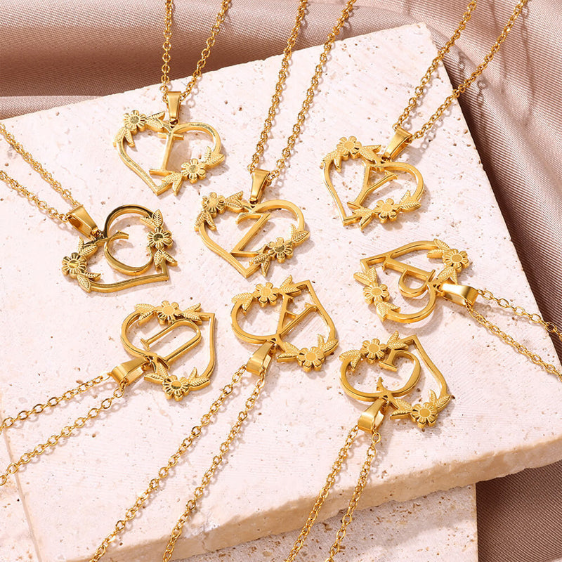 Golden Blossom Initials Heart Necklace