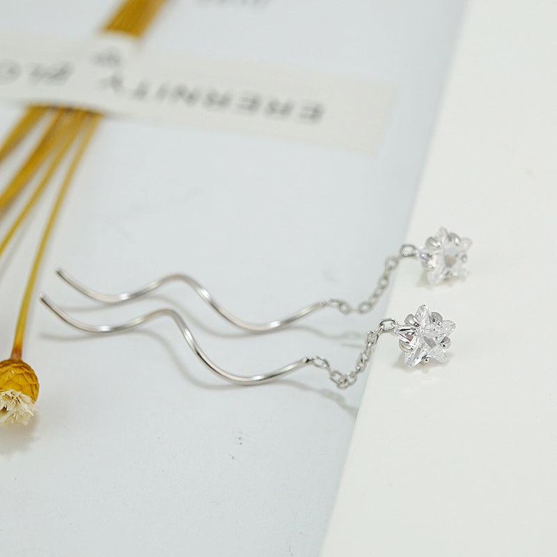 Crystal Star Wave Threader Earrings