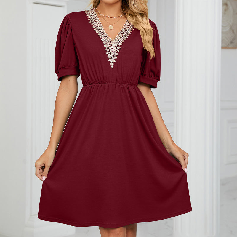 V-neck Long Pocket Casual Dress