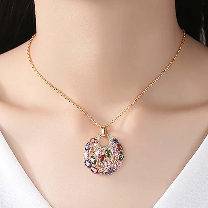 Colored Zircon Jewelry Set (Earrings+Necklace+Bracelet)