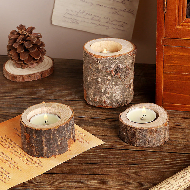 Log Color Stump Candle Holder