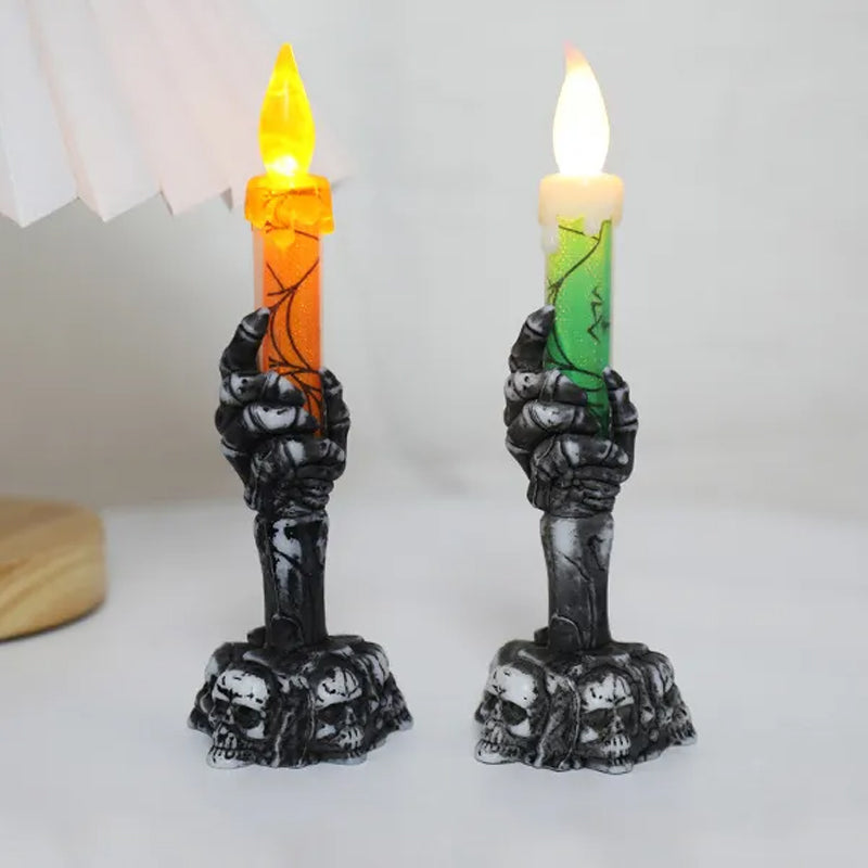 Halloween Skeleton ghost holding candle light