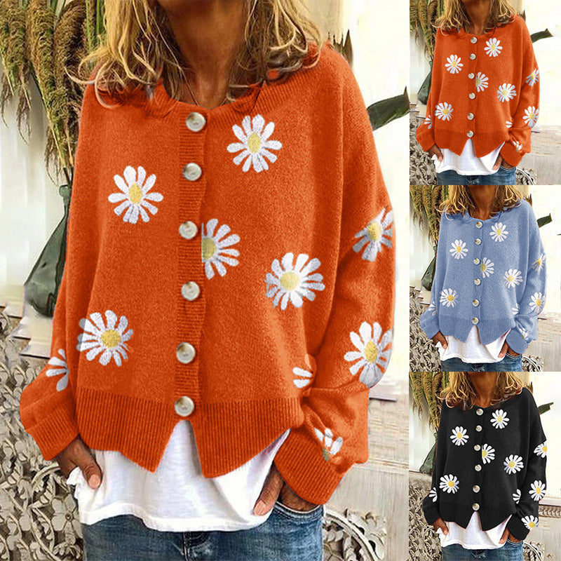 Autumn Chrysanthemum Embroidered Sweater