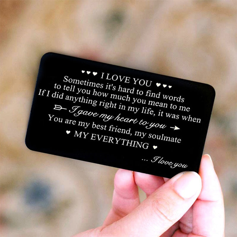 "I LOVE YOU" Engraved Metal Wallet Card