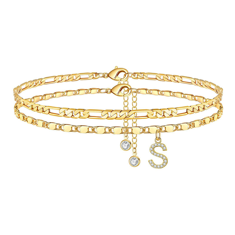 Lettering Layered Ankle Bracelet
