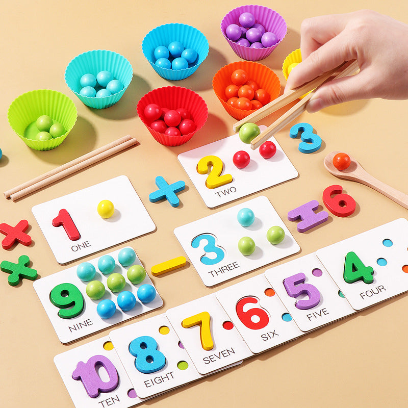 Montessori Arithmetic Math Toy Set – Silicone Digital Learning with Beads, Chopsticks & Spoons