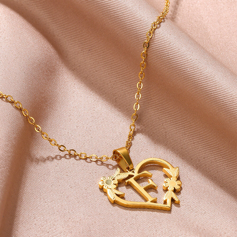 Golden Blossom Initials Heart Necklace