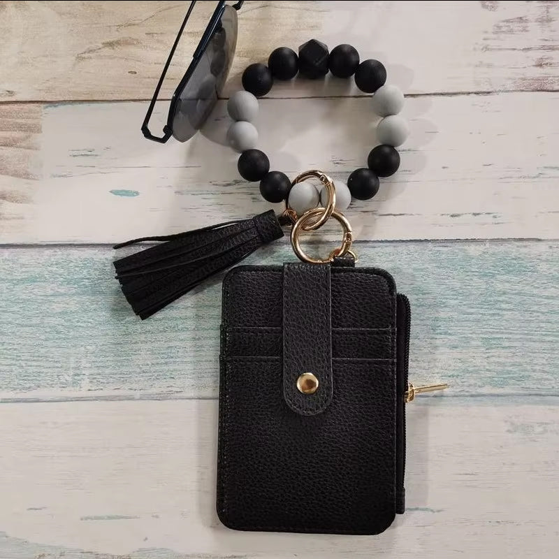 Stylish card holder with silicone bead bracelet