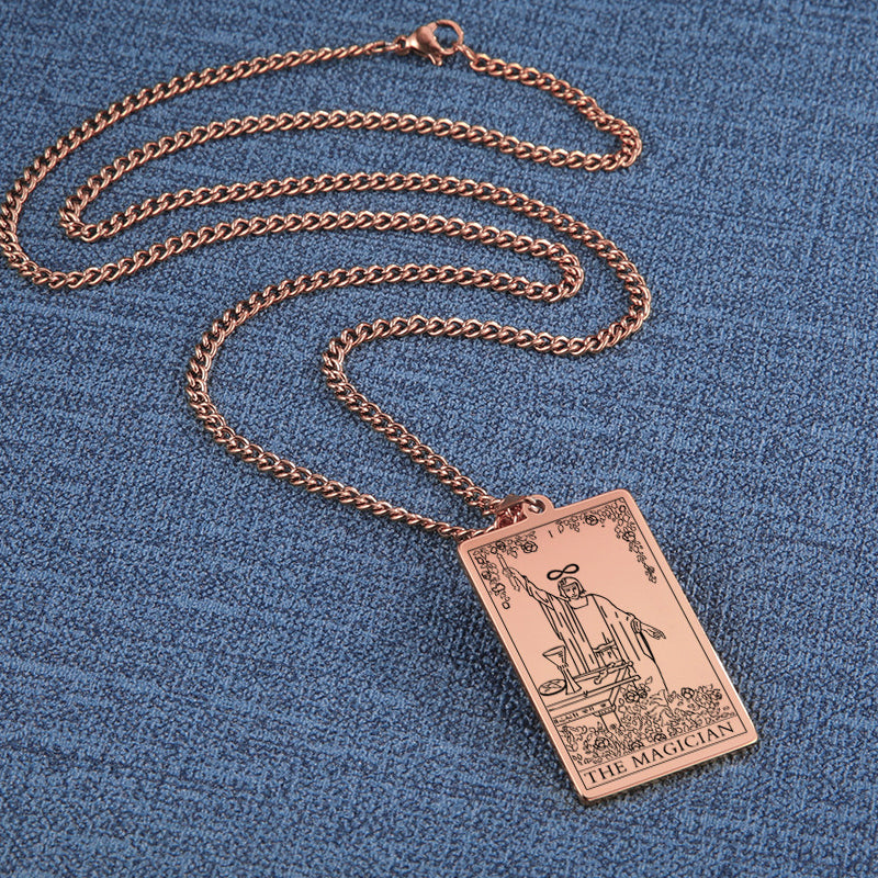 Engraved Tarot Card Chain Dual Chain Necklace