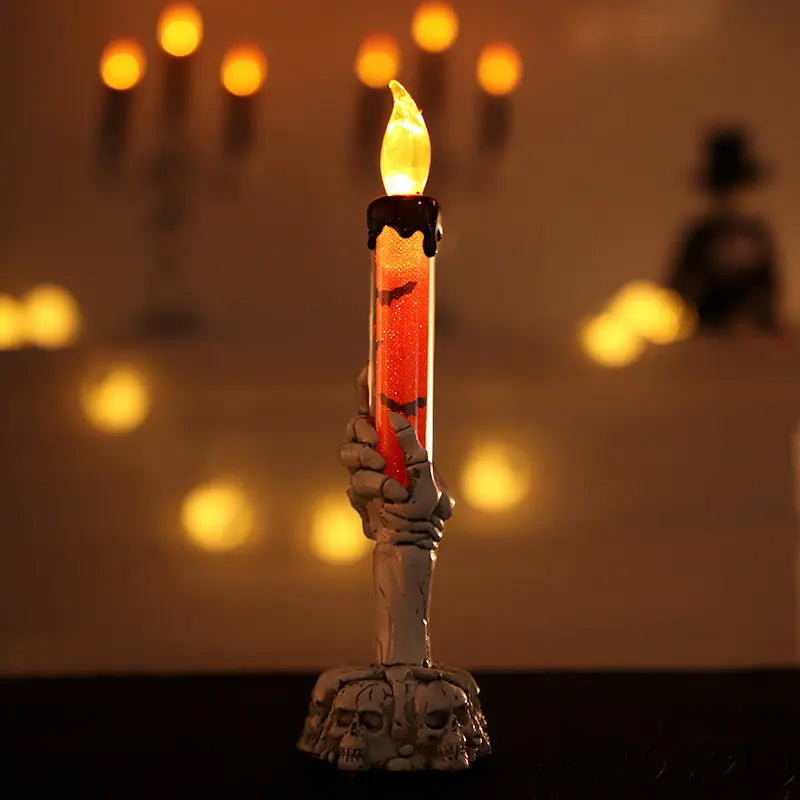 Halloween Skeleton ghost holding candle light