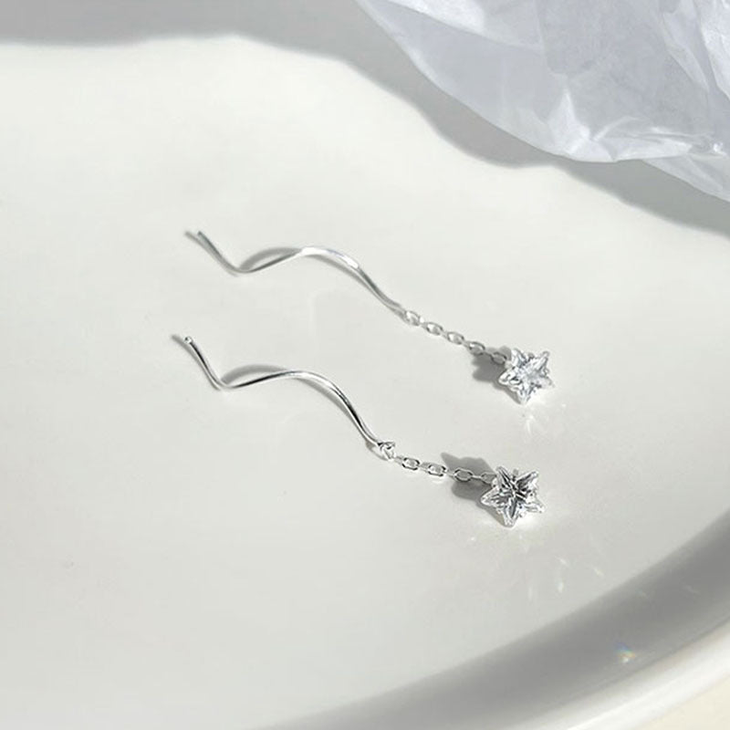 Crystal Star Wave Threader Earrings