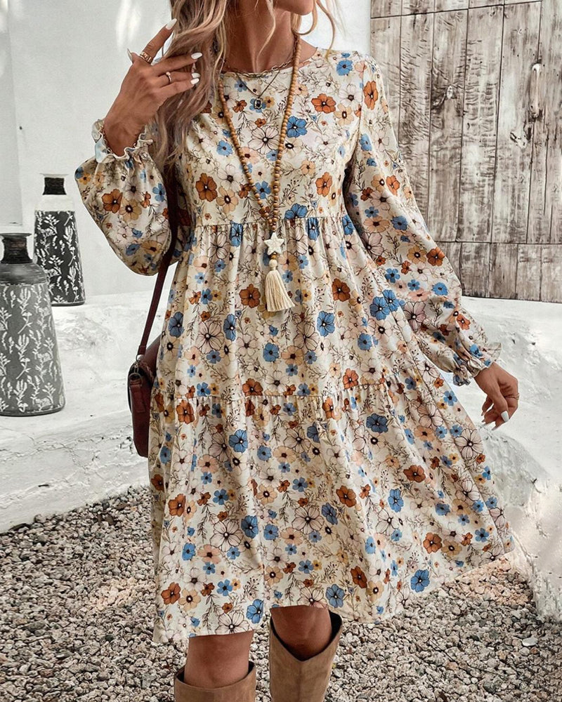 Loose, Knee-Length Dress with Floral Pattern