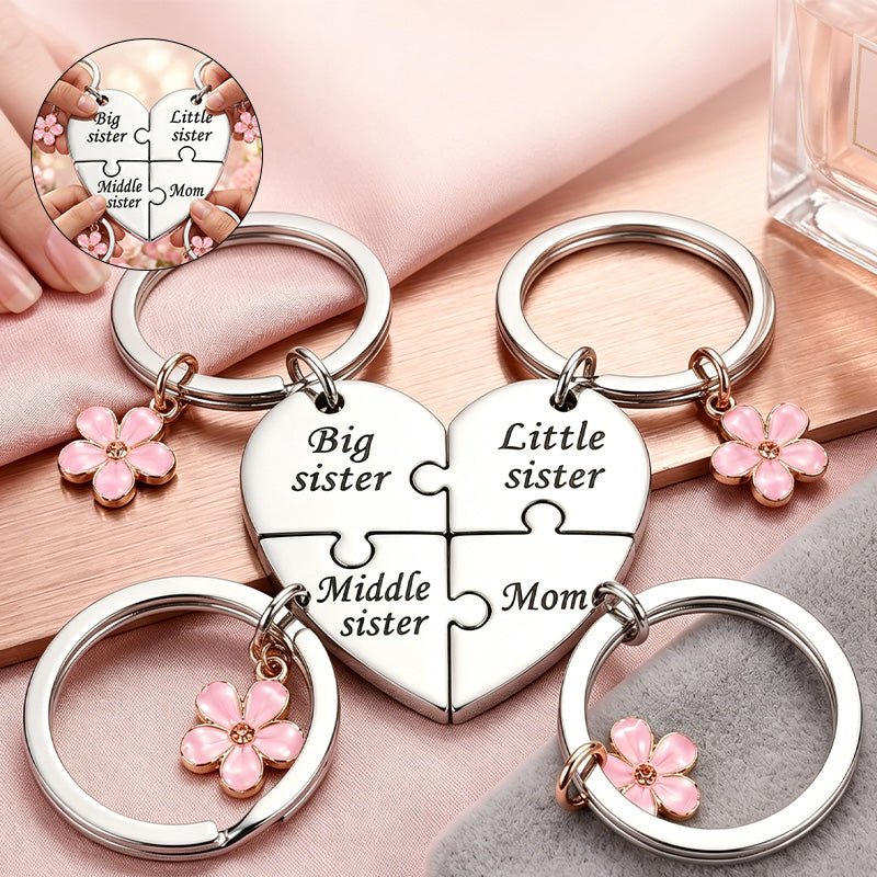 Four-flower heart puzzle keychain