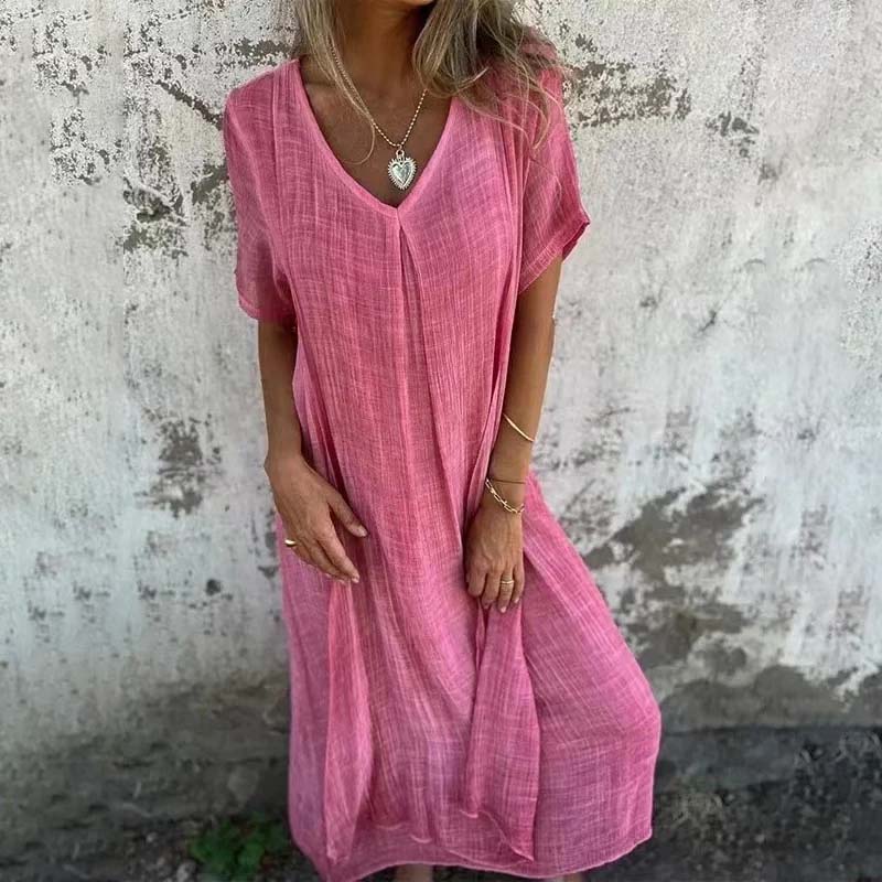 Cotton and Linen V-neck Midi Dress-PRE SALE