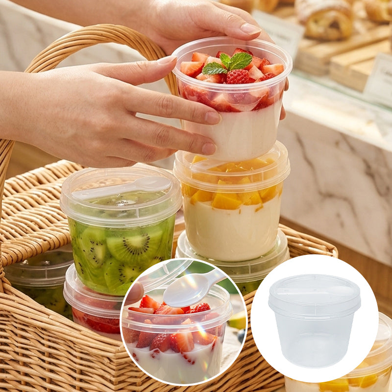 Clear Dessert Cups with Lids & Spoons