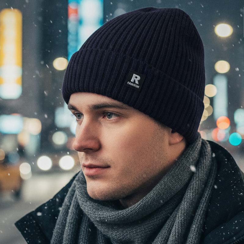 Fleece-lined knit hat for men
