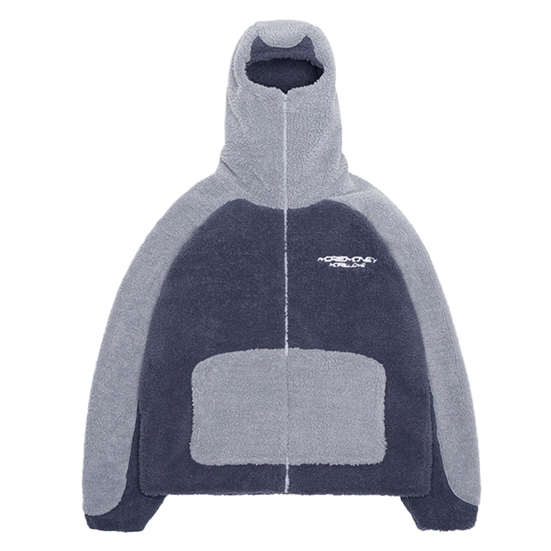 Hooded Colorblocked Lamb Coat