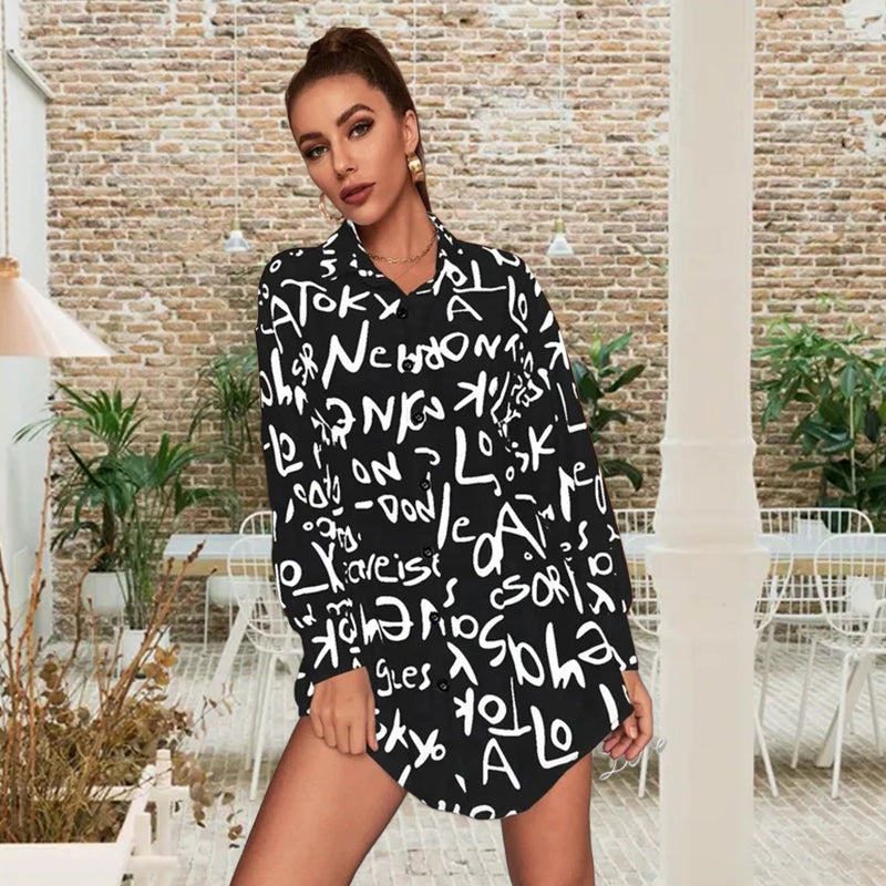 Casual Letter Print Lapel Top