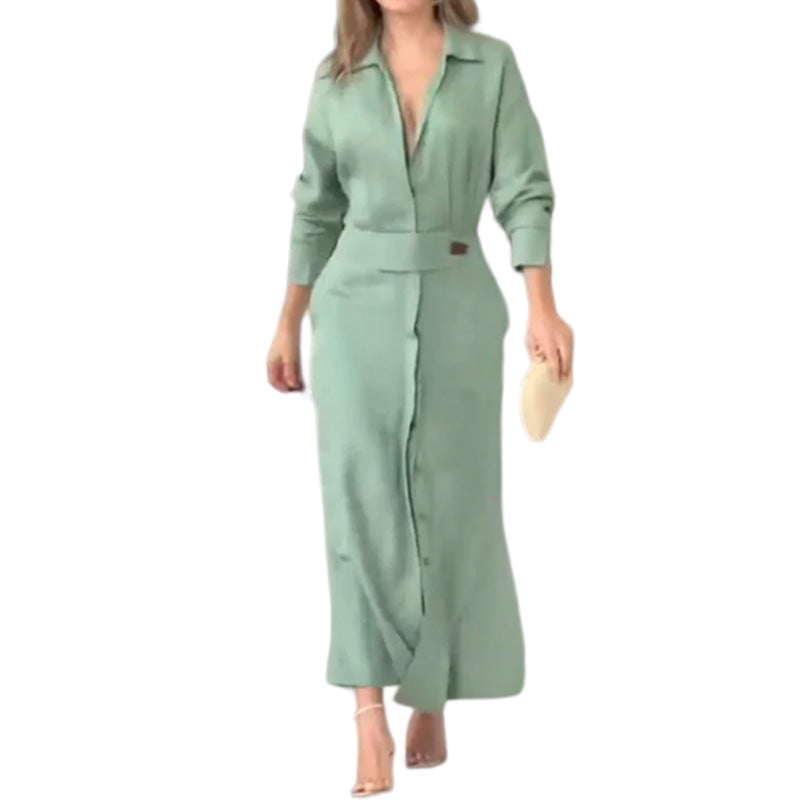 Solid Color Long Sleeve Lapel Dress