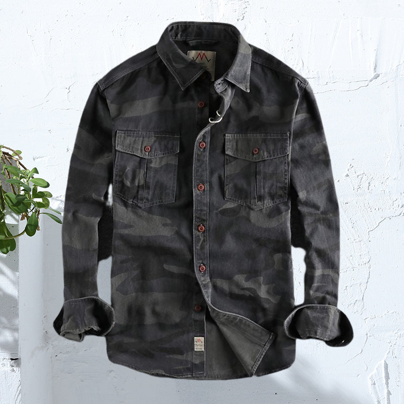 Men's Long Sleeve Camouflage Print Work Shirt