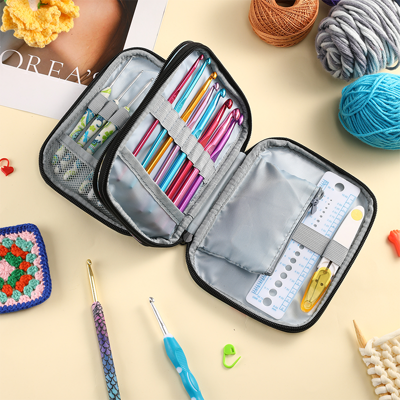 Zipper Storage Organizer Bag with Web Pockets for Crochet Needles