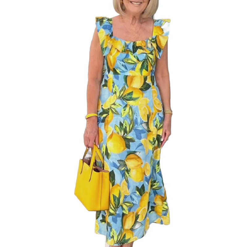 Plus Size Lemon Printing Tunic Dress